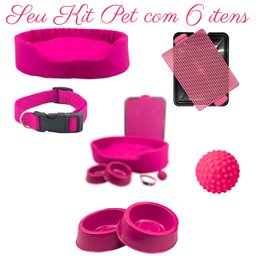 Kit Pet Médio Cama Europa Sanitário Comedouro Coleira Bola - Rosa - 2