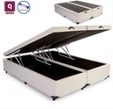 Ver imagem 1 de Cama Box Baú King Size Bipartido Sintético Bege com Pistões a Gás