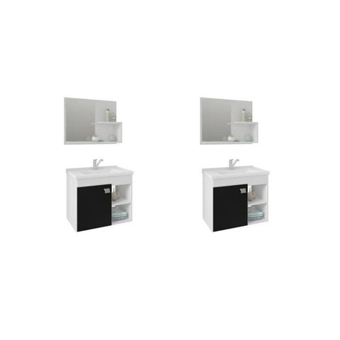 Kit com 2 Gabinetes Suspenso com Cuba e Espelheira Bia Branco