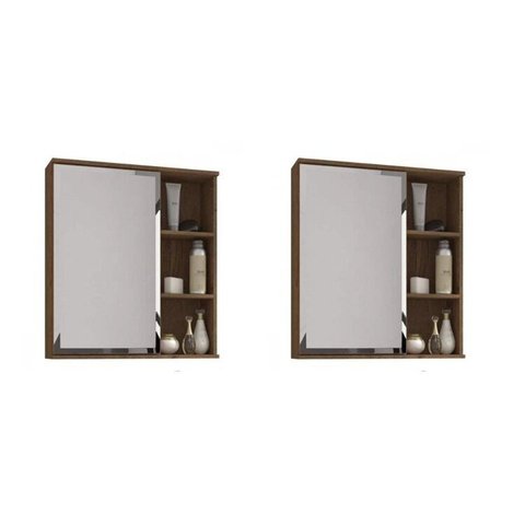 Kit com 2 Espelheiras para Banheiro 1 Porta 3 Prateleiras Treviso Branco