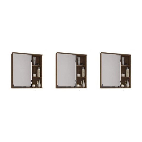 Kit com 3 Espelheiras para Banheiro 1 Porta 3 Prateleiras Treviso Branco