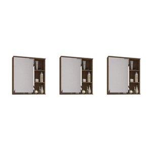 Kit com 3 Espelheiras para Banheiro 1 Porta 3 Prateleiras Treviso