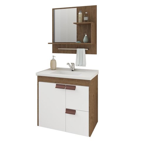 Gabinete de Banheiro com Cuba e Espelheira Tulipa 60cm Amendoa/branco - Mgm