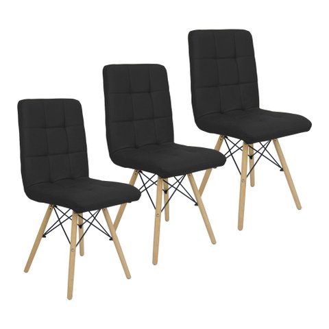 Kit 3 Cadeiras para Sala de Jantar Gomos com Base de Madeira Preta N/i