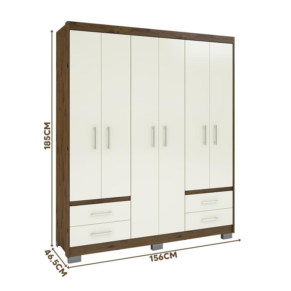 Guarda-Roupa De Casal 6 Portas Cappuccino Off White Primacy Batrol - 4