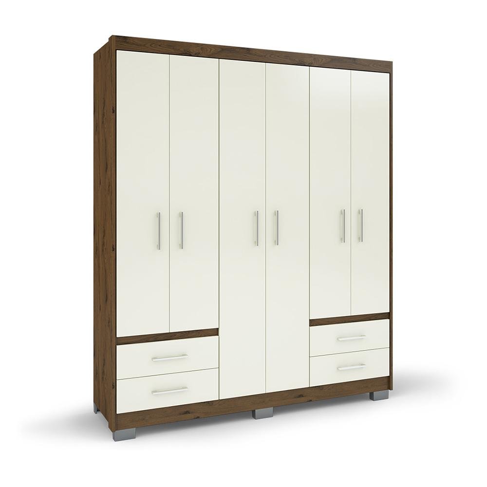 Guarda-Roupa De Casal 6 Portas Cappuccino Off White Primacy Batrol - 2