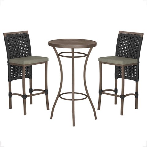 Mesa Bistrô e 2 Banquetas Roma Marrom Corda Náutica Estofado 8 Trama Original
