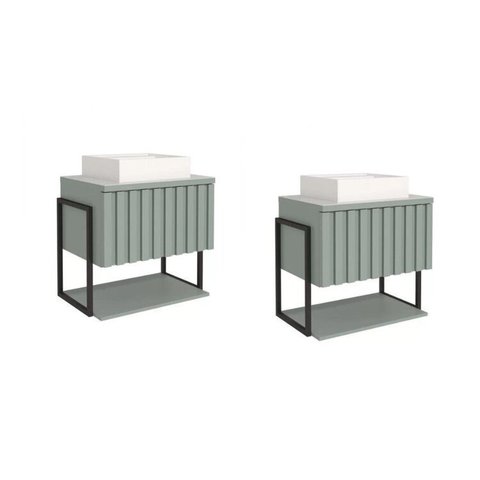 Kit com 2 Gabinetes para Banheiro com Cuba 65cm MDF Helsing Verde/Pistache