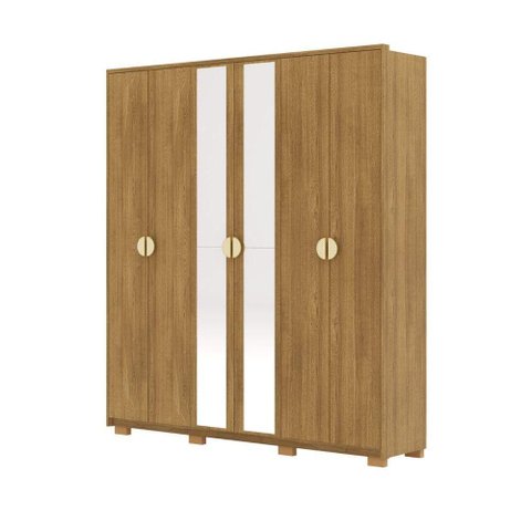 Guarda Roupa Casal Málaga 6 Portas Giratórias 4 Gavetas com Espelho Mdf Marrom Nature