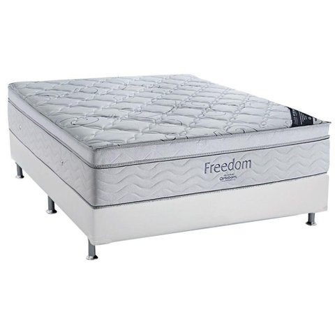 Cama Box Casal: Colchão Molas Ensacadas Ortobom SuperPocket Freedom + Base CRC Courano White(