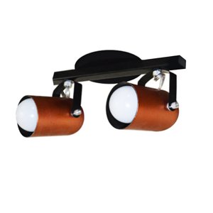 Spot No Trilho para 2 Lâmpadas - Direcionavel 360 Graus Cor Preto com Cobre
