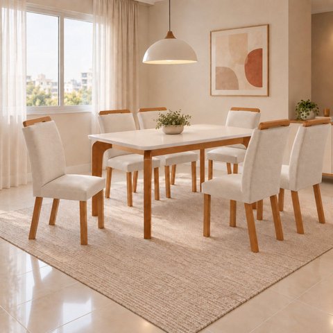 Conjunto de Mesa de Jantar Dublin 180 Tp MDF Laminado Canto Copo 6 Cadeiras Mariana