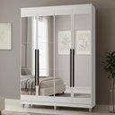 Ver imagem 1 de Guarda-Roupa Solteiro com Pés 4 Portas Batentes com Espelhos Branco/Branco/Preto Netuno Madesa