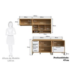 Cozinha Compacta 4 Peças com 5 Portas e Vidro Reflecta 200cm 100% Mdf Vicenza Espresso Móveis - 5