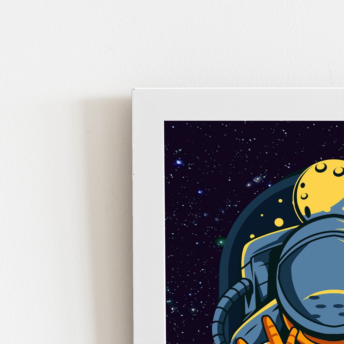 Astronauta Azul Desenho Lua Quadro Moldura Branca 60x40cm - 2