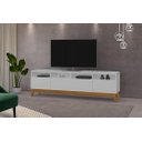 Ver imagem 1 de Rack SUP 1.80m Estilo Retrô Com Pés em Madeira Com Nichos Para Aparelhos e Objetos de Decoração 3 Po