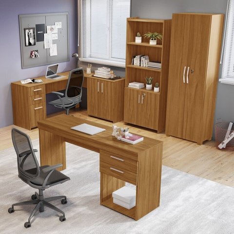 Conjunto 4 Peças 1 Mesa em L 1 Escrivaninha 2 Armários Espresso Móveis Freijó