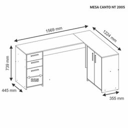 Kit 3 Peças 1 Mesa em L 2 Gavetas 3 Portas 2 Armários Espresso Móveis - 10