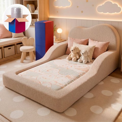 Cama Montessoriana Solteiro Cloud 118x220cm Xpand Tech Bouclê Bege Claro Cama Inbox