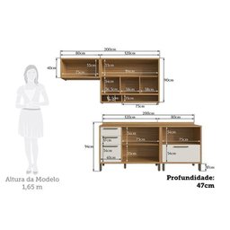 Cozinha Compacta 4 Peças com 5 Portas e Vidro Reflecta 200cm 100% Mdf Vicenza Espresso Móveis - 5