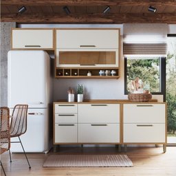 Cozinha Compacta 4 Peças com 5 Portas e Vidro Reflecta 200cm 100% Mdf Vicenza Espresso Móveis - 2