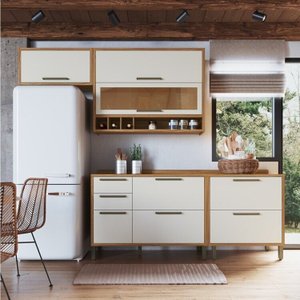 Cozinha Compacta 4 Peças com 5 Portas e Vidro Reflecta 200cm 100% Mdf Vicenza Espresso Móveis