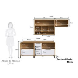 Cozinha Compacta 4 Peças com 5 Portas e Vidro Reflecta 200cm 100% MDF Vicenza Espresso Móveis - 5