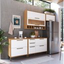 Ver imagem 1 de Cozinha Compacta Modulada 100% MDF 4 Peças 5 Portas 4 Gavetas e Vidro 200cm Vicenza Espresso Móveis Branco/Amêndoa
