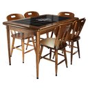 Ver imagem 1 de Mesa retangular para varanda gourmet em madeira e 28 azulejos com 5 cadeiras de madeira - Familia e 