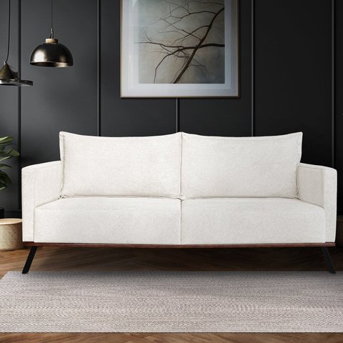 Sofá Zeki 2 Lugares 180 cm Linho Boucle Branco Off White