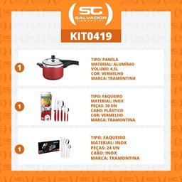 Kit - Panela de Pressão 4,5 Vermelha + 1 Faqueiro Vermelho 30pç + 1 Faqueiro Inox 24pç - - 2