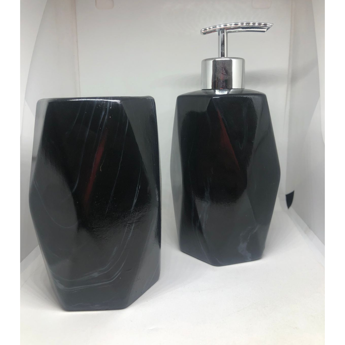 Kit Banheiro Lavabo Pia Decorado Moderno Organizador 2 Peças:Preto5390 - 6