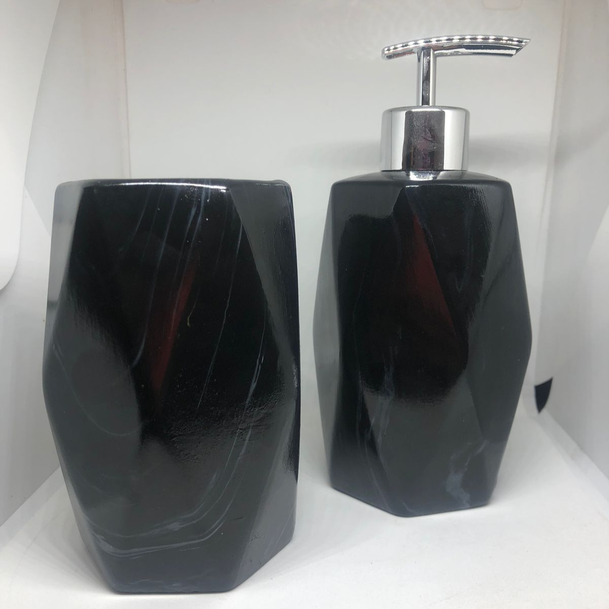 Kit Banheiro Lavabo Pia Decorado Moderno Organizador 2 Peças:Preto5390 - 7