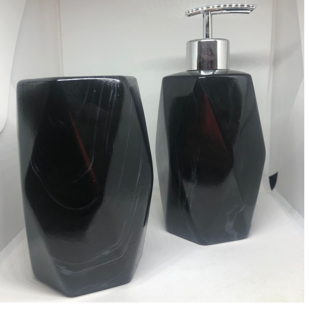 Kit Banheiro Lavabo Pia Decorado Moderno Organizador 2 Peças:Preto5390 - 8