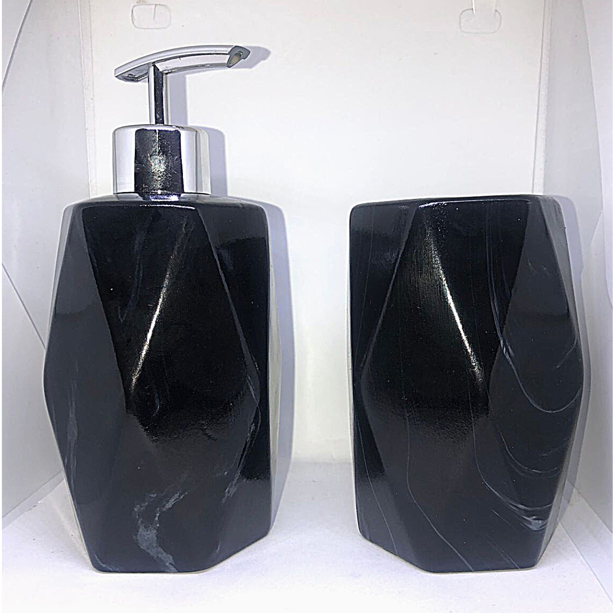 Kit Banheiro Lavabo Pia Decorado Moderno Organizador 2 Peças:Preto5390 - 9