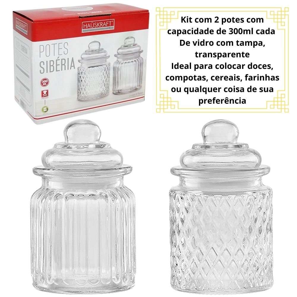 Kit Conjunto 2 Potes Vidro Herméticos para Alimentos Doces Compotas Decoração - 2