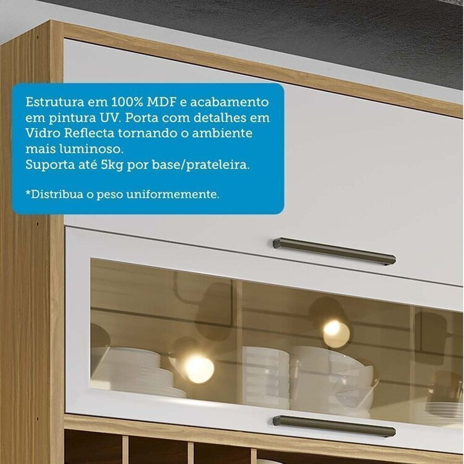Cozinha Compacta 4 Peças com 5 Portas e Vidro Reflecta 200cm 100% MDF Vicenza Espresso Móveis - 6