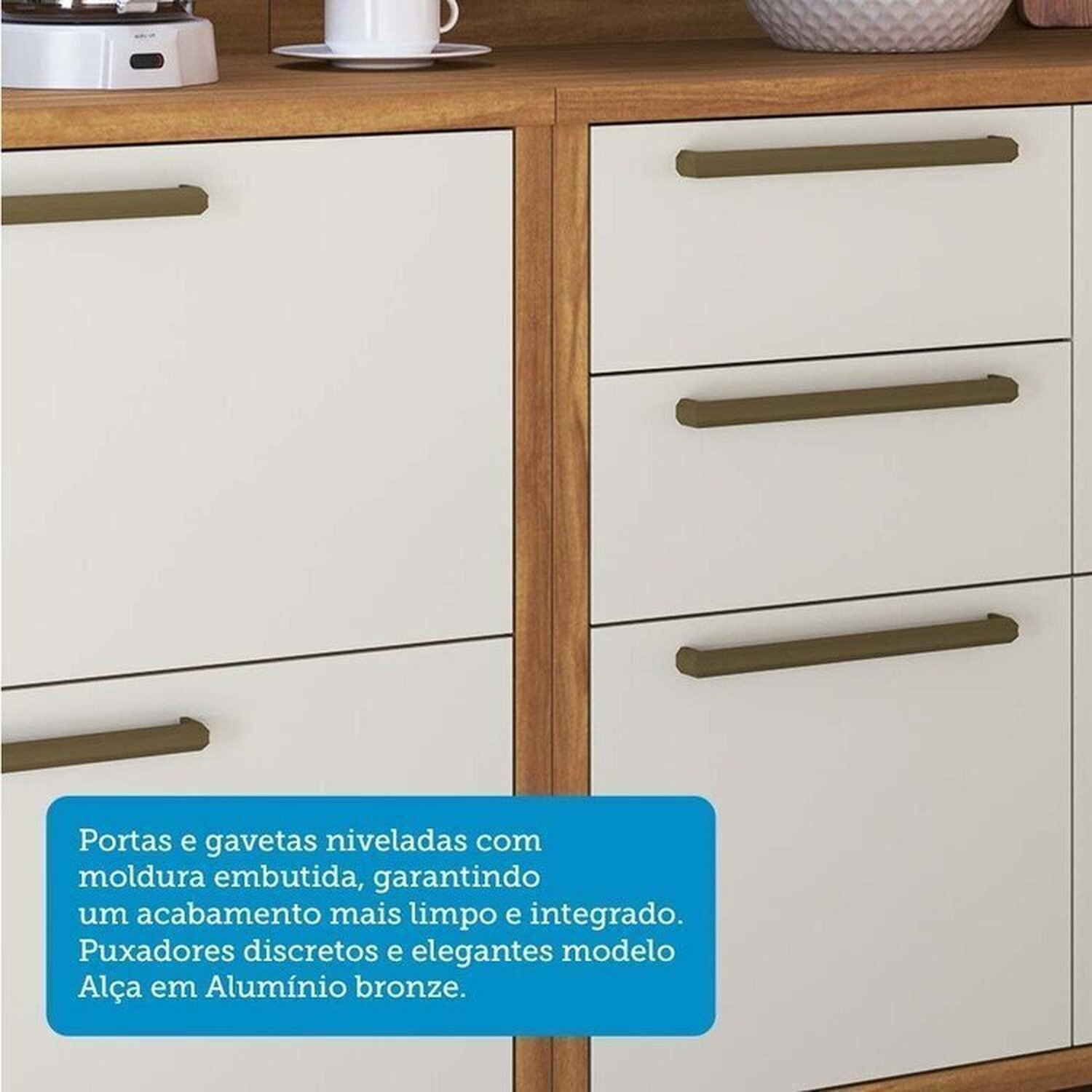 Cozinha Compacta 4 Peças com 5 Portas e Vidro Reflecta 200cm 100% MDF Vicenza Espresso Móveis - 9
