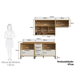 Cozinha Compacta 4 Peças com 5 Portas e Vidro Reflecta 200cm 100% MDF Vicenza Espresso Móveis - 5