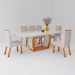 Sala de Jantar 196x90 MDF/Vidro 6 Cadeiras Mel Bom Pastor - 2