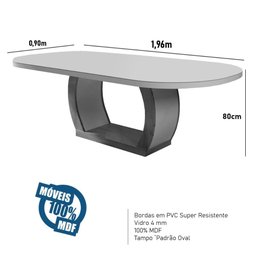 Sala de Jantar 196x90 MDF/Vidro 6 Cadeiras Mel Bom Pastor - 4