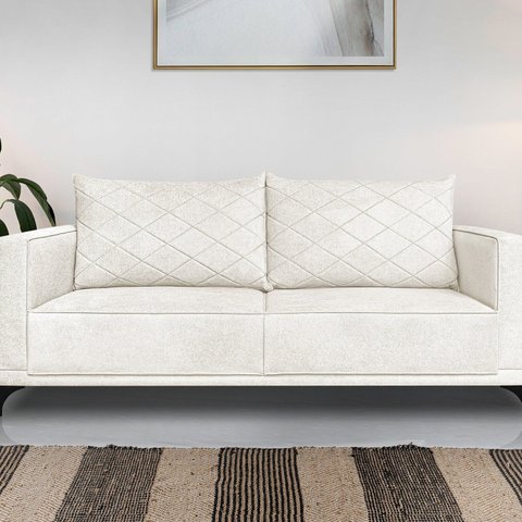 Sofá Eliot 2 Lugares 160 cm Linho Boucle Branco Off White