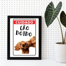 Quadro Decorativo Cuidado Cão Doido 33x24cm - com Vidro:madeira Branca - 2