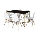 Ver imagem 2 de Mesa Jantar Industrial Retangular 137x90cm Preta Base V Dourada com 6 Cadeiras Brancas Eames Eiffel