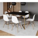 Ver imagem 1 de Mesa Jantar Industrial Retangular 137x90cm Preta Base V Dourada com 6 Cadeiras Brancas Eames Eiffel