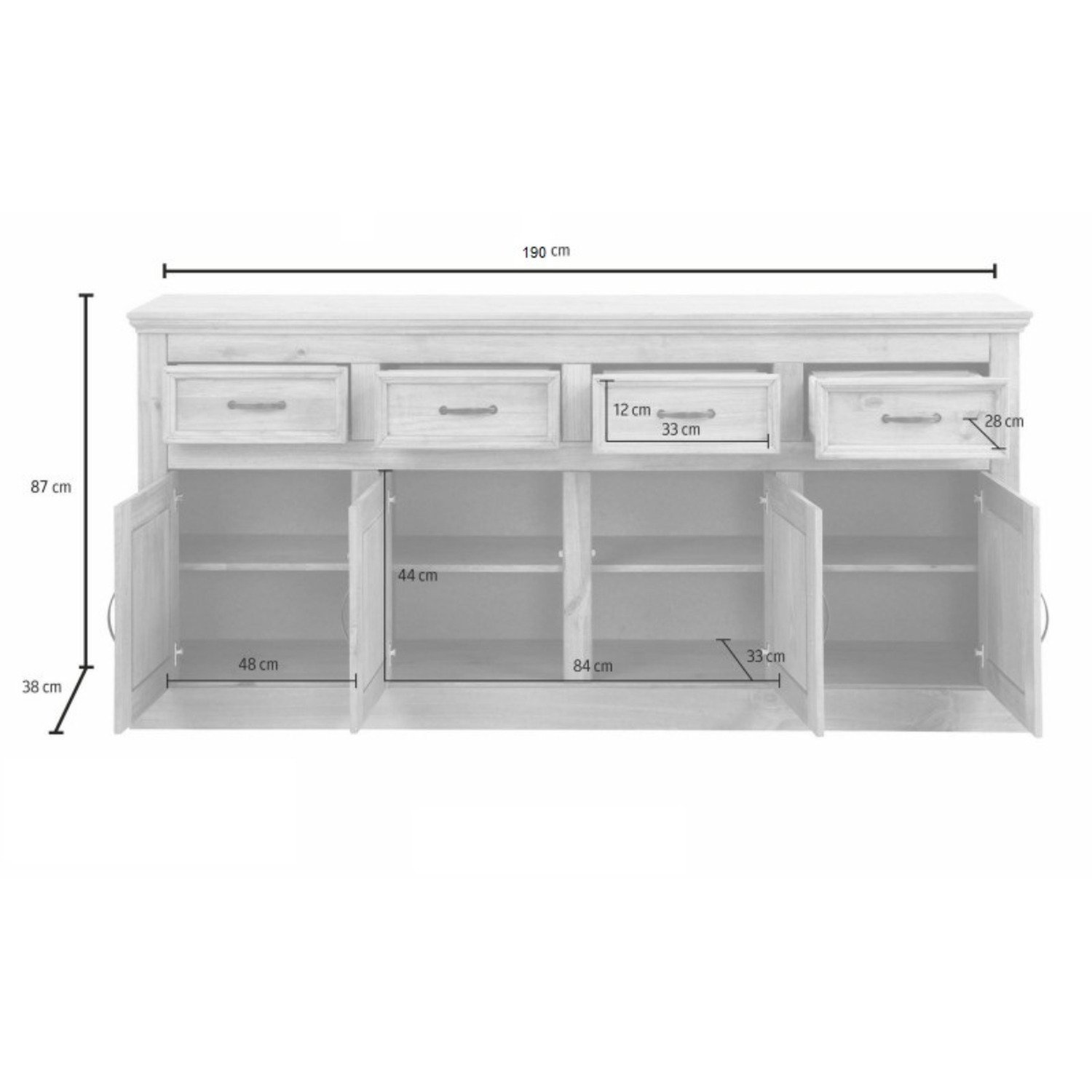 Balcão Buffet Aparador de Madeira em Cera com 4 Portas e 4 Gavetas | Coleção England - 5