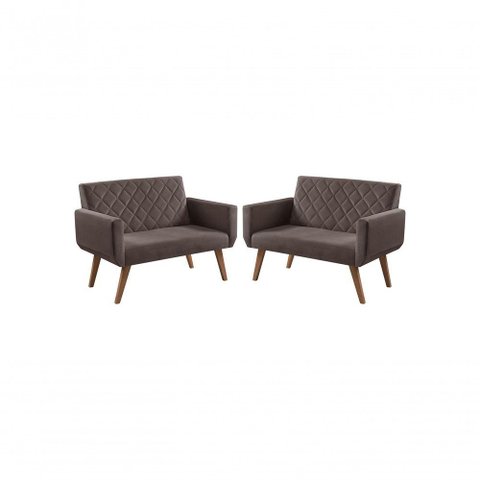 Kit 2 Poltronas 2 Lugares Braço Anabelle Unidecor Marrom