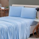 Ver imagem 2 de Jogo de Cama Lençol Sereno King em Malha Algodão 4 Peças Azul Claro 100% Algodão