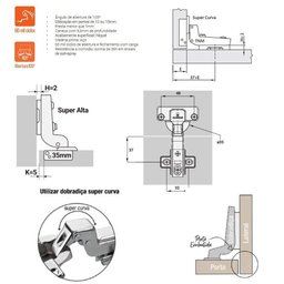 2pçs Dobradiças Super Curva Caneco Porta Armário Móveis 35mm - 5