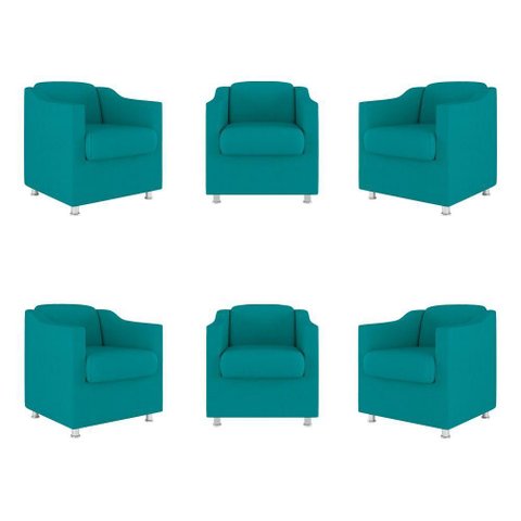 Kit 6 Cadeiras Poltronas Decorativas Espera Clinica Dentista Cor:azul Turquesa
